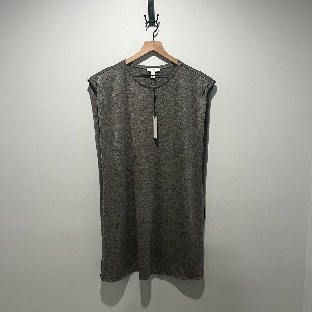 H by Halston Silver Padded Shoulder Shift Dress with Slit XL NWT